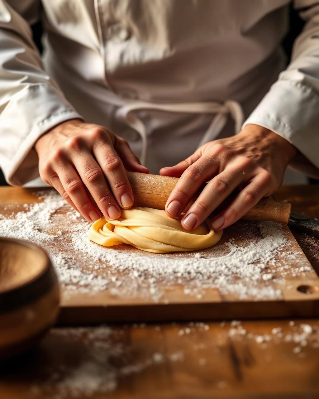 Chef che prepara la pasta fresca a mano